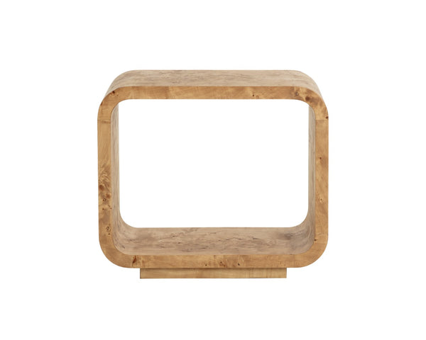 Sunpan ROWENA End Table - Modern Sculptural Design with Rich Burl Veneer for Sophisticated Living Spaces 112669