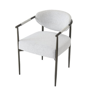 English Elm Modern Upholstered Armchair Set Two Beige Cushioned Seats with Bronze Iron Legs N762P329075A