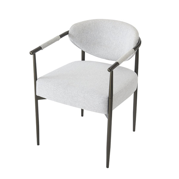 English Elm Modern Upholstered Armchair Set Two Beige Cushioned Seats with Bronze Iron Legs N762P329075A