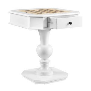 English Elm White Game Table with Pedestal Base, 2 Drawers & Dual-Sided Chess, Checkers, Backgammon Surface B062P189209