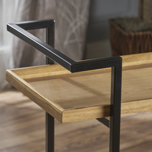 English Elm Christopher Knight Home® - BAR CART Modern Industrial Wood Look Bar Cart with Locking Casters, Two Lipped Shelves & Bottle Holders Natural 60997.00