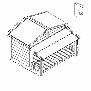 English Elm Dog House, Waterproof Dog Cage Kennel, Wooden Outdoor and Indoor Dog House, Log Cabin Style With Porch,Elevated Floor, 2 Doors, Pine Wood Blue+Green