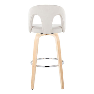 English Elm Fixed-height Swivel Barstools with Bent Wood Legs White Upholstery Chrome Footrest 2 Pack B202S01878