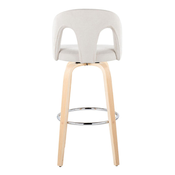 English Elm Fixed-height Swivel Barstools with Bent Wood Legs White Upholstery Chrome Footrest 2 Pack B202S01878