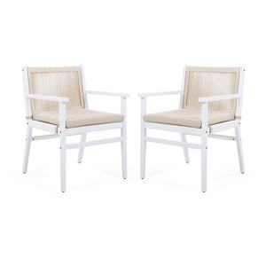 English Elm Christopher Knight Home® - Outdoor Acacia Wood Dining Chairs Set of 2 with Woven Rope Back, Waterproof Cushions, 400lb Capacity Beige+White N779P224995W