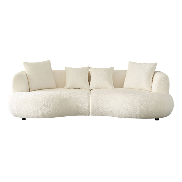 English Elm 102.36 Mid Century Curved Sectional Sofa — Plush Bouclé Upholstery, 4-Seat Compact Living Room Comfort White W2582S00151