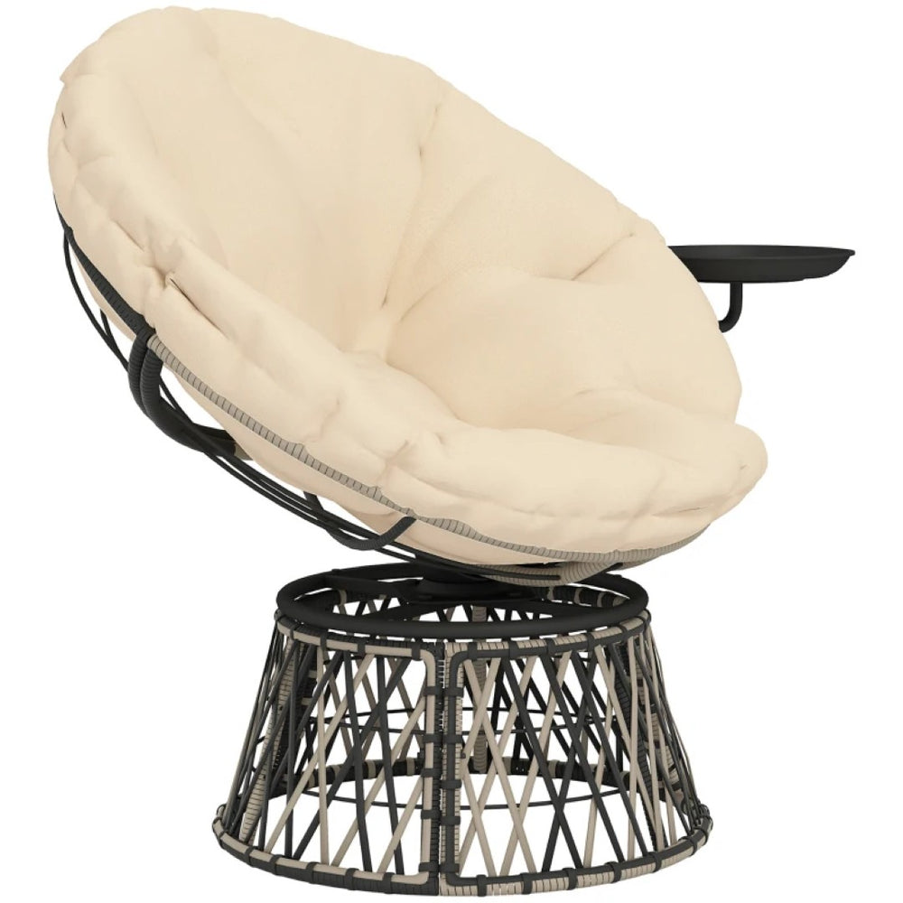 English Elm Circle Swivel Papasan Outdoor Chair Pe Wicker Tufted Cushion with Built in Side Tray T3971P444225