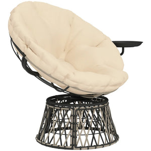 English Elm Circle Swivel Papasan Outdoor Chair Pe Wicker Tufted Cushion with Built in Side Tray T3971P444225
