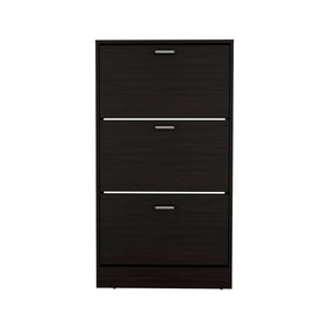 English Elm Inola Triple-Tier Pull-Down Shoe Rack Black Wengue — Slim Entryway Storage, Ventilated, Scratch-Resistant B200P361995