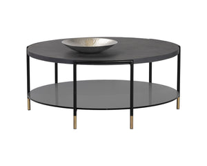 Sunpan Zuma Concrete Coffee Table with Black Glass Shelf & Gold Accents - Unique Artisan Crafted Design