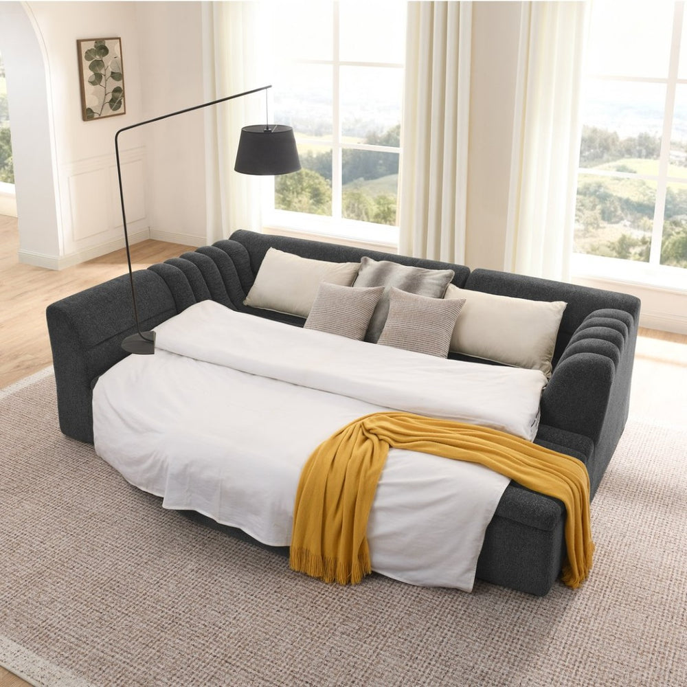 English Elm 135" U-shaped Chenille Sectional with Movable Ottoman Four Piece Modular Living Room Sofa Black W1413S00123