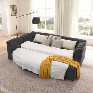 English Elm 135" U-shaped Chenille Sectional with Movable Ottoman Four Piece Modular Living Room Sofa Black W1413S00123