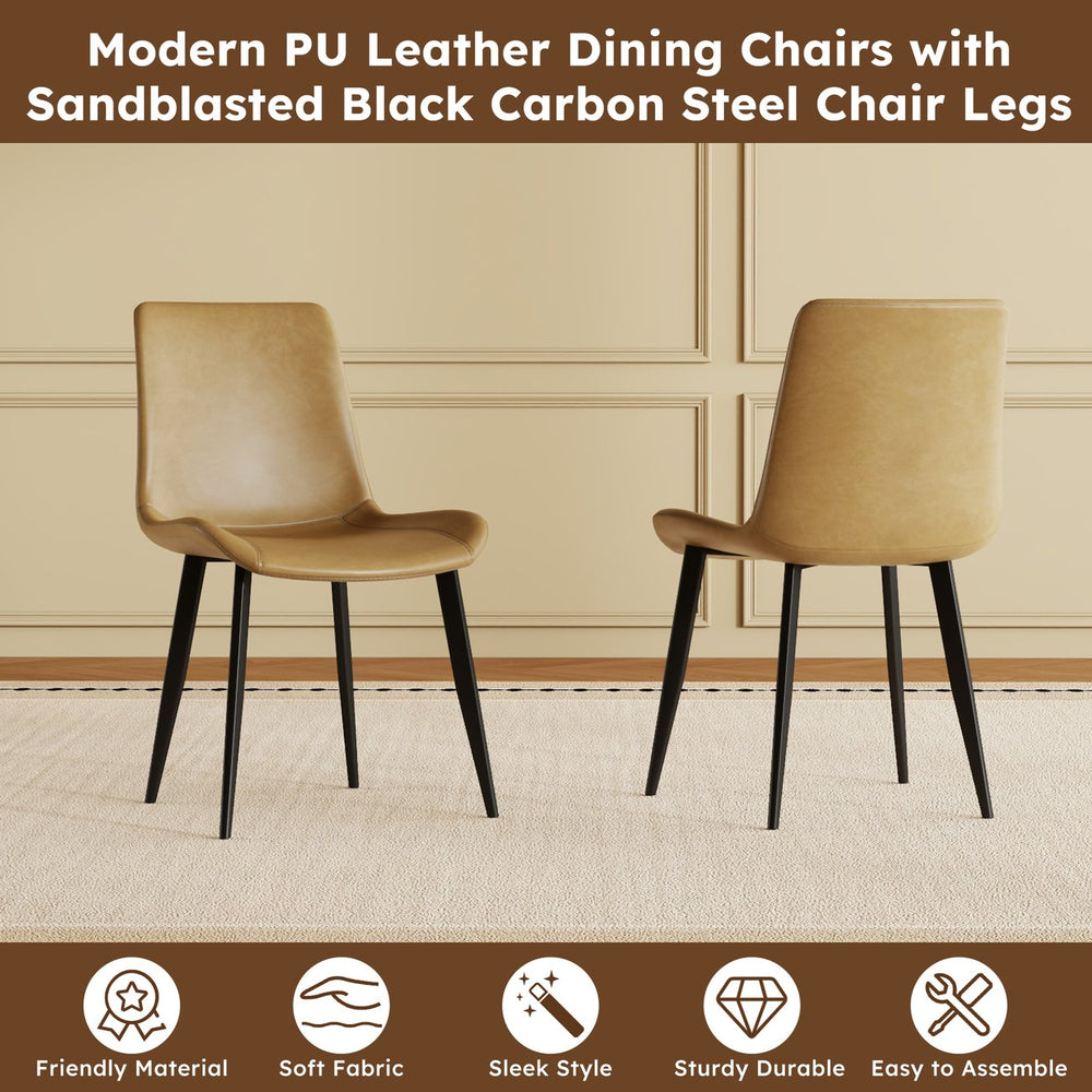 English Elm Modern PU Leather Dining Chairs with Carbon Steel Legs, Water‑Resistant, Stain‑Proof, 4-Pack for Home Brown W2699P338887