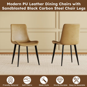 English Elm Modern PU Leather Dining Chairs with Carbon Steel Legs, Water‑Resistant, Stain‑Proof, 4-Pack for Home Brown W2699P338887