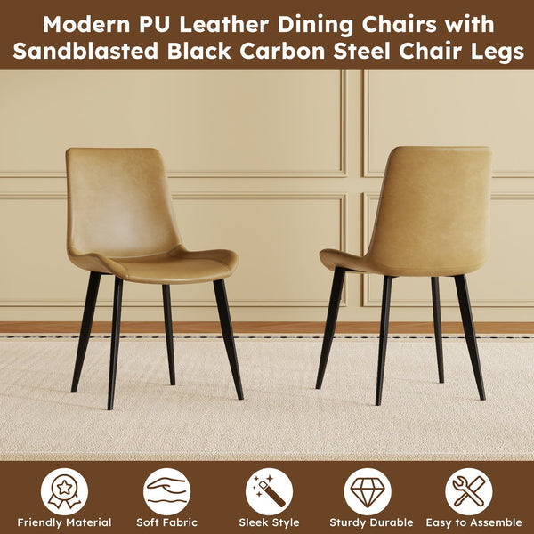 English Elm Modern PU Leather Dining Chairs with Carbon Steel Legs, Water‑Resistant, Stain‑Proof, 4-Pack for Home Brown W2699P338887