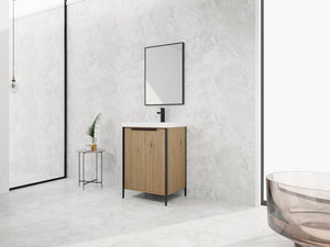 English Elm 24" Freestanding Bathroom Vanity with Resin Integrated Sink, Soft-Close Doors, Adjustable Shelf, Durable Plywood Finish Light Coffee W999S00294