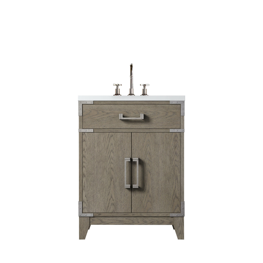 English Elm Grey Oak Single-Sink Vanity With Acrylic Top & Chrome Faucet - Stylish Space-Saver For Small Bathrooms B2731P259747