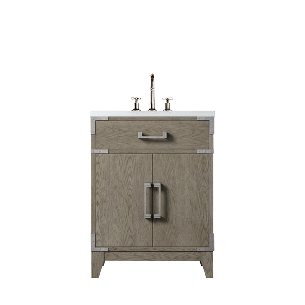 English Elm Grey Oak Single-Sink Vanity With Acrylic Top & Chrome Faucet - Stylish Space-Saver For Small Bathrooms B2731P259747