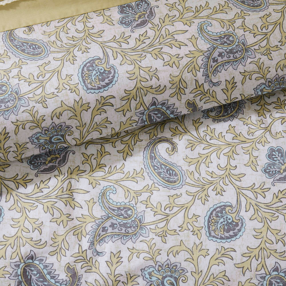 English Elm 9 Piece Cotton Percale Comforter Set - Timeless Yellow Cottage Charm With Elegant Paisley Design B03597197