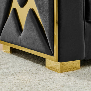 English Elm 81" Tufted Velvet Chesterfield Sofa with Gold Steel Legs for Elegant Living Rooms Black W1191S00063