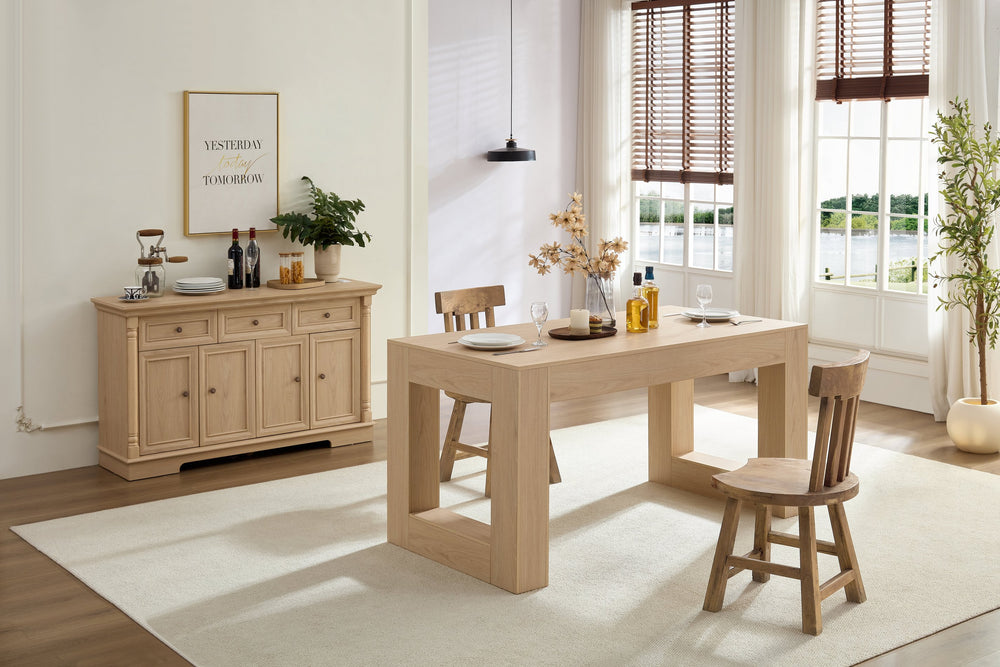 English Elm Farmhouse Rectangular Dining Table for 4-6, Wood MDF Top, Sturdy Legs, Modern Rustic Design, Easy Assembly W2393P301819