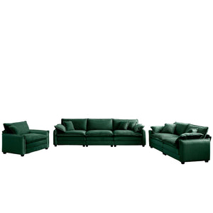 English Elm 3 Piece Oversized Sectional Sofa Set - Plush Green Corduroy With Memory Foam Cushions & Pillows W714S00727