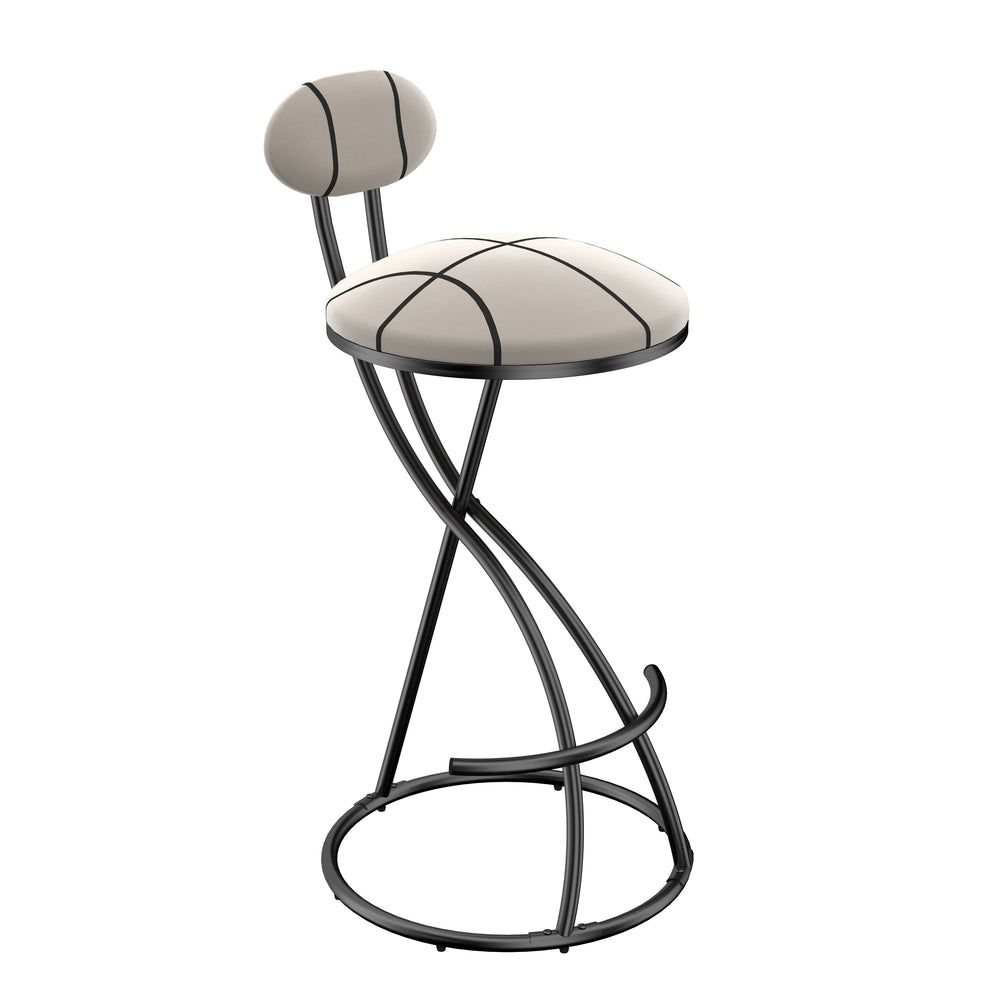 English Elm Upholstered Striped Velvet Bar Stools Set of 2 — Counter Height Padded Seats, Matte Black Metal Frame, Durable Comfort and Style (27.95" Seat) W1757P345495