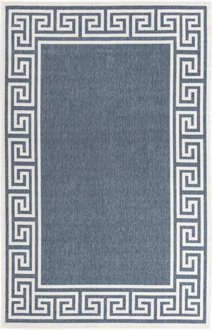 Unique Loom Outdoor Coastal Caye Machine Made Border Rug Navy Blue, Ivory 5' 3" x 8' 0"