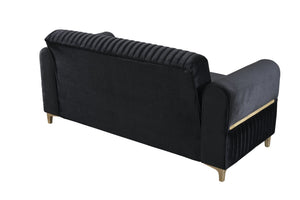 English Elm Melody Velvet Upholstered Sleeper Loveseat with Gold Accents, Vertical Tufting & Convertible Comfort Black B009S01834