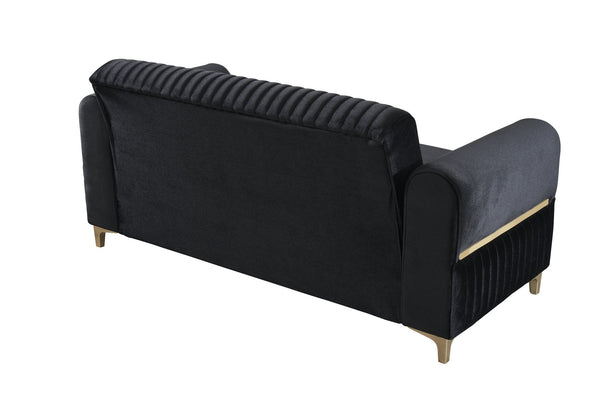 English Elm Melody Velvet Upholstered Sleeper Loveseat with Gold Accents, Vertical Tufting & Convertible Comfort Black B009S01834