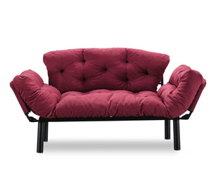 English Elm Nitta Modern Adjustable Arm Love Seat — Convertible Two-Seater Sofa Bed with Plush Upholstery, Metal Frame Burgundy B029P330055