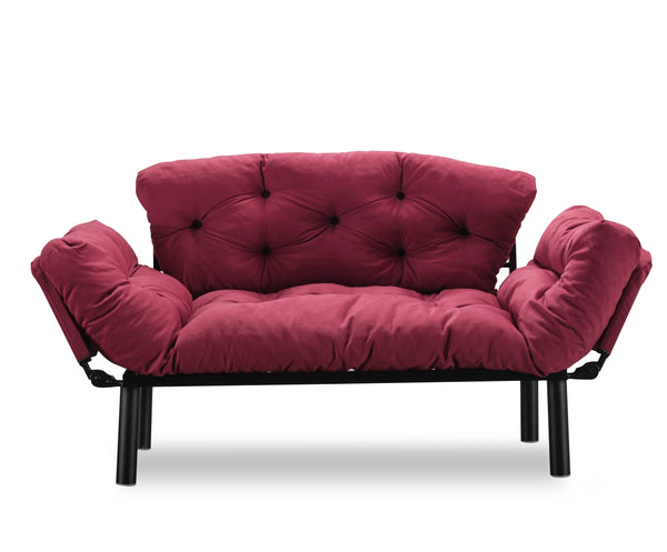 English Elm Nitta Modern Adjustable Arm Love Seat — Convertible Two-Seater Sofa Bed with Plush Upholstery, Metal Frame Burgundy B029P330055