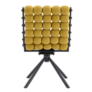 English Elm Cream Dutch Velvet Swivel Chair Tufted Bubble Backrest Glam Armless Accent Seat Black,Yellow W3875P448022