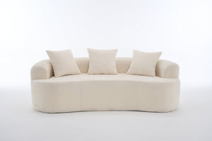 English Elm Crescent-shaped Chenille Loveseat Low Profile Curved Sofa for Modern Living Rooms White W5188P450354