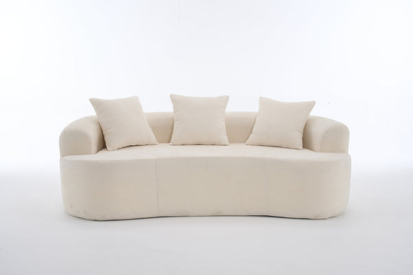English Elm Crescent-shaped Chenille Loveseat Low Profile Curved Sofa for Modern Living Rooms White W5188P450354