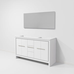 English Elm White Double Bath Vanity With Cultured Marble Top, 55" Mirror, Soft-Close Drawers & Ample Storage B2731S01498-GIGA