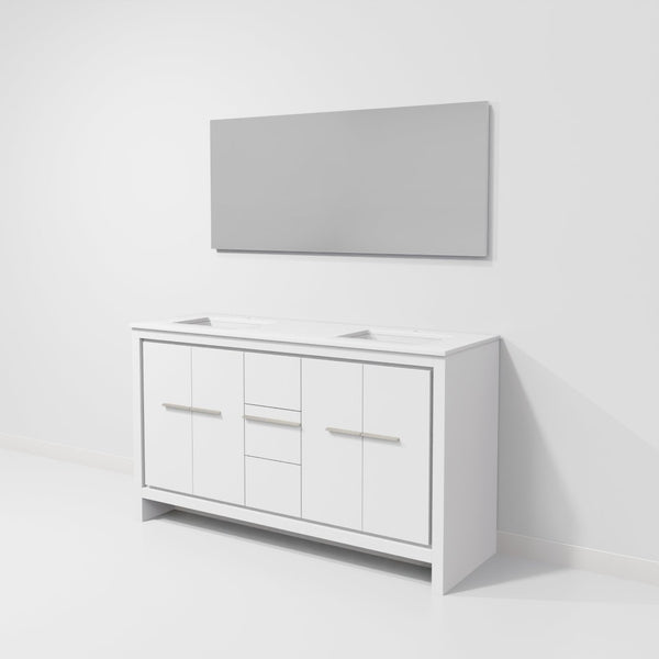 English Elm White Double Bath Vanity With Cultured Marble Top, 55" Mirror, Soft-Close Drawers & Ample Storage B2731S01498-GIGA