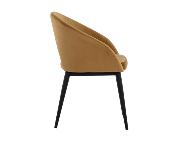 Sunpan THATCHER Dining Armchair - Stylish Black & Gold Sky Upholstered Barrel-Back for Modern Spaces 107978
