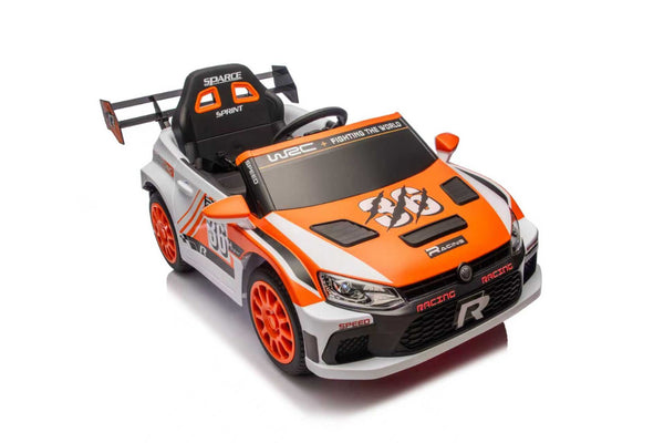 English Elm 12v4a Kids Ride on Car Dual Motor Luxury Coupe with Remote Control and Shock Absorbers Orange W1620P326866
