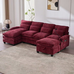 English Elm United We Win 106" U-Shape Sectional Sofa - Comfy Chenille Couch With Usb Ports, Storage Ottoman & Pillows W1568S00235-GIGA