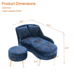 English Elm 58'' Chenille Chaise Lounge with Footstool Pocket Spring Comfort for Bedroom Living Room Blue W2363S00090