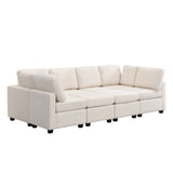 English Elm 103" Sectional Sofa Couch Sofa Bed U-Shaped Sofa With Two Movable Ottoman and Three Usb Ports For Living Room, Beige