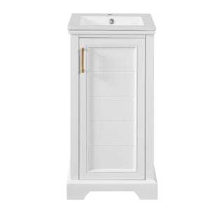 English Elm 16-inch French Bathroom Vanity with Ceramic Undermount Sink, Soft-Close Door, Vintage Carvings, White N710P330979K