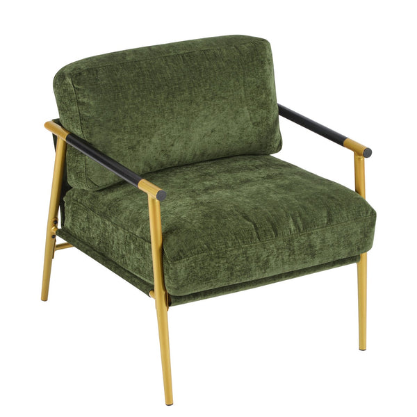 English Elm Christopher Knight Home® - 27.56" Modern Accent Chair with Plush Cushions, Sleek Metal Frame and Wooden Armrests for Cozy Rooms Gold,Green N767P215306E