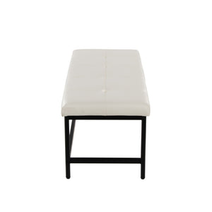 English Elm Bench Upholstered in Faux Leather with Powder Coated Frame for Bedroom or Entryway Black,White B202S02137