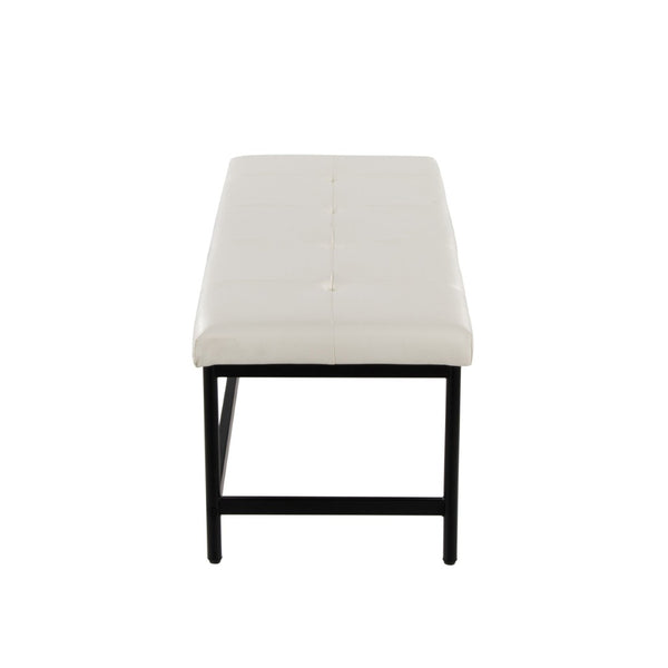 English Elm Bench Upholstered in Faux Leather with Powder Coated Frame for Bedroom or Entryway Black,White B202S02137