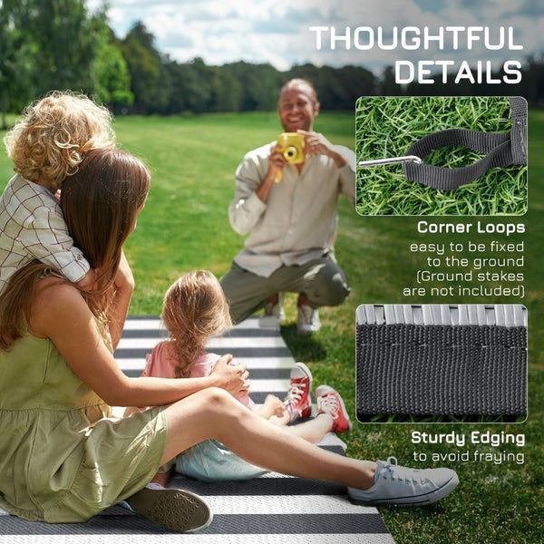 English Elm Outsunny Reversible Polypropylene Outdoor Rug 9x12 Striped Waterproof Mat with Carry Bag W2225P174546