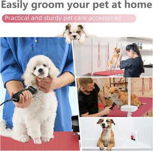 English Elm 47'' Foldable Dog Grooming Table X-lift Adjustable Height Station with Arm Noose Organizer Pink W3587P358729