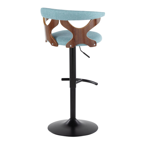 English Elm Gardenia Adjustable Barstool Set Of 2 - Modern Teal Fabric, Walnut Wood & Black Metal Swivel Stools B202S00857