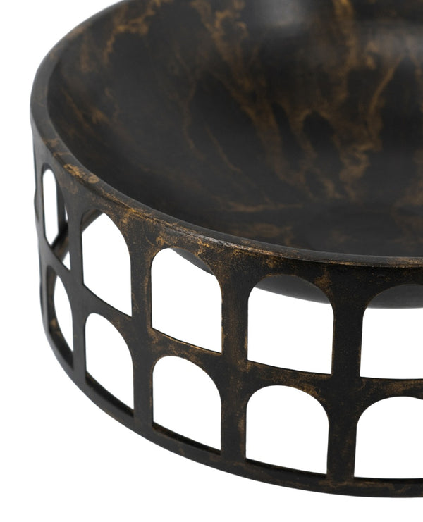 English Elm S/2 Iron Decorative Trays with Roman Arch Cutouts in Two Tone Gold Black W2078P440522